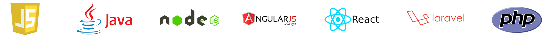 Javascript, Java, NodeJS, AngularJS, React, Laravel, PHP